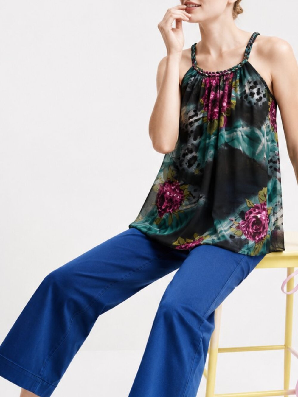 Silk Chiffon Braided Neckline Tank (0318)